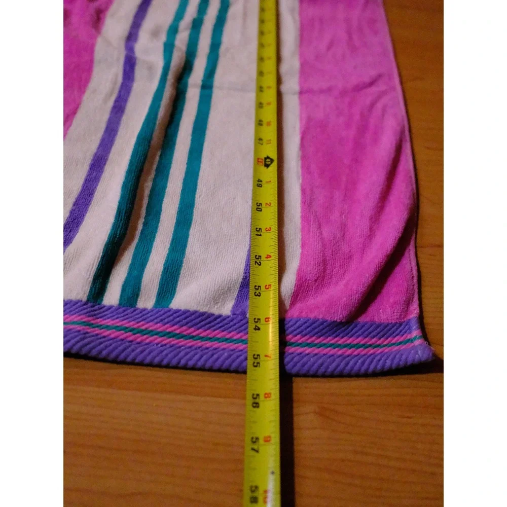 Tropical Escape Beach Towel Pink Purple Teal Striped Cotton Blend 56x28 Vintage